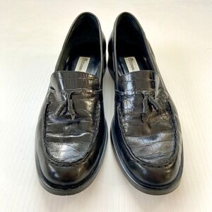 Etienne Aigner Black Leather Croc Embossed Tassel Loafers Flats Womens 9.5M